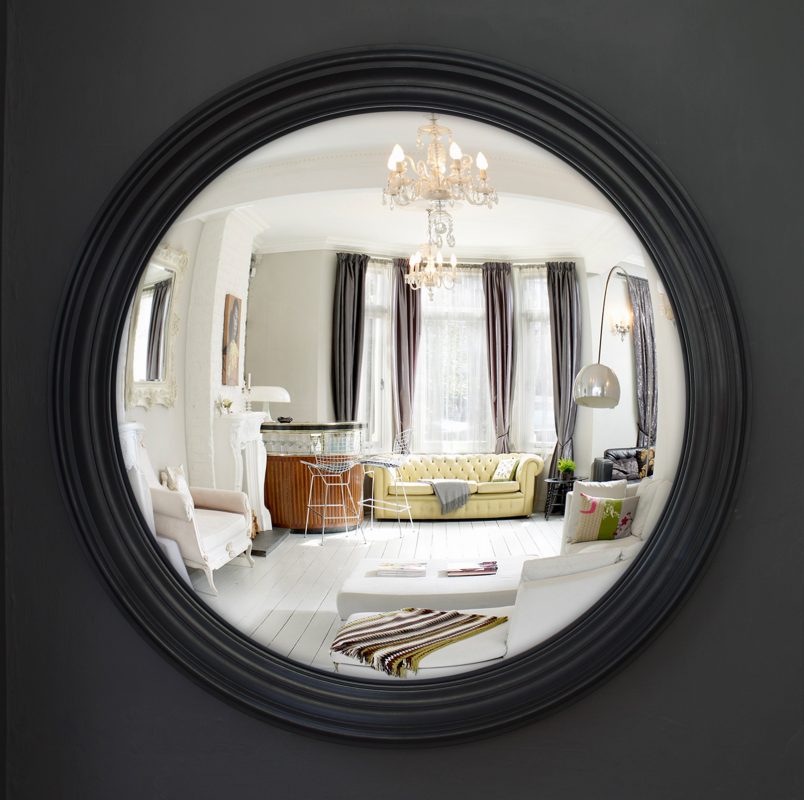 Large Lucca Decorative Convex Mirror in waxed black finish image