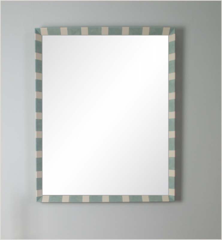 blue and white striped wall mirror