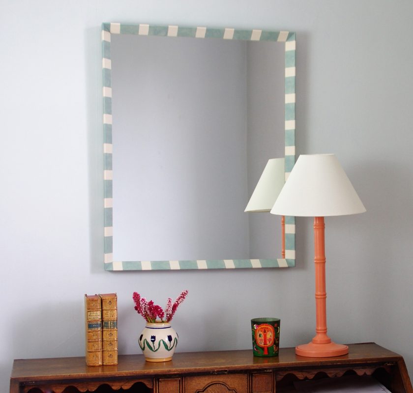 striped mirror in blue and white