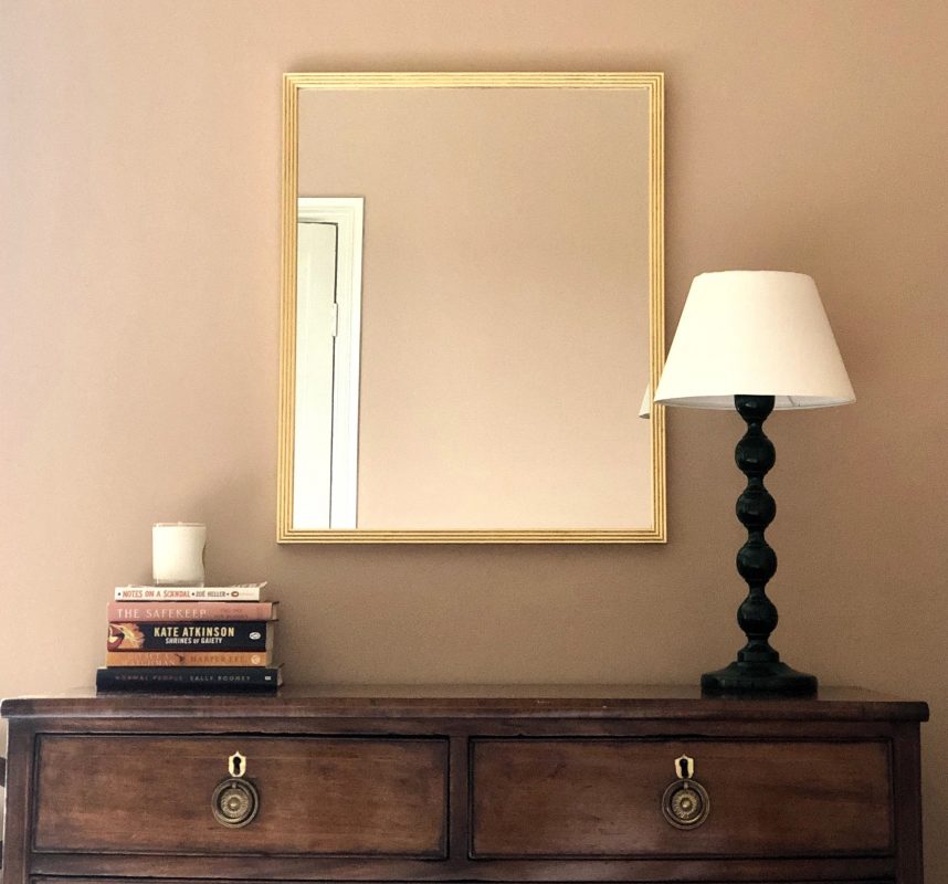 slim reeded mirror in gilt finish