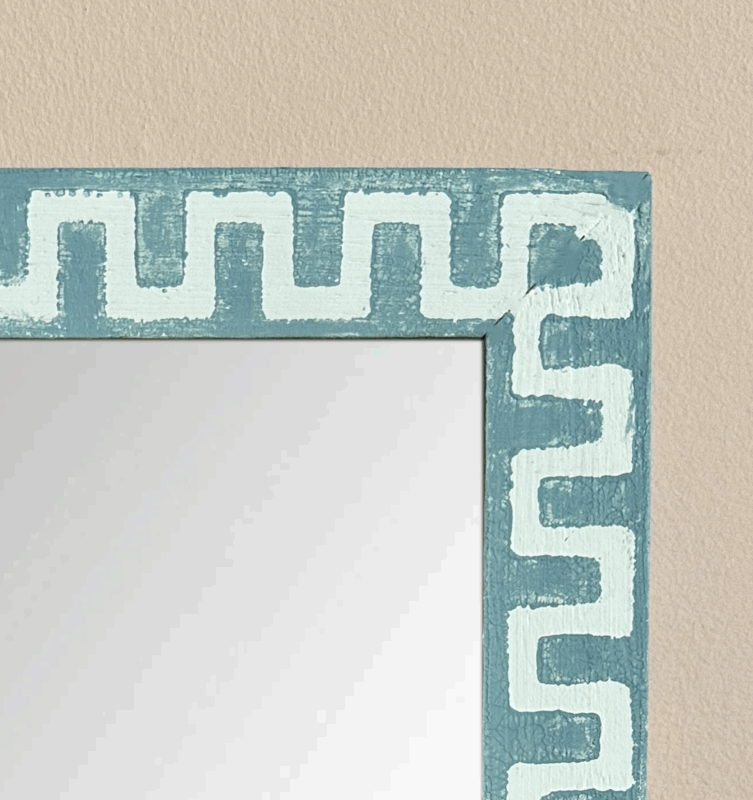 greek key mirror in blue and white