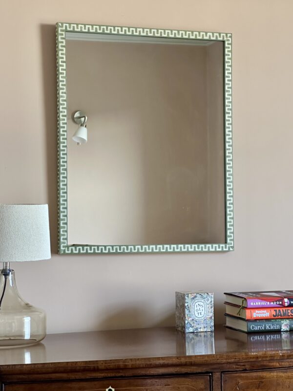 wall mirror in green greek key pattern
