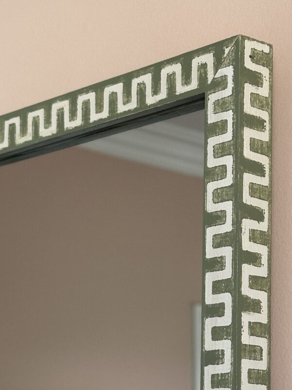 greek key mirror in sage green colourway